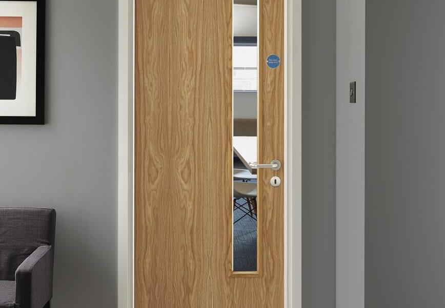 Wooden fire door with glass